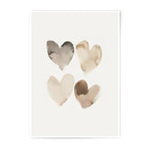 Watercolor Hearts Photographic Print, Neutral Tone Wall Art, Minimalist Home Decor, Love Heart Artwork, Heart Prints for Valentines Day - Tawshia